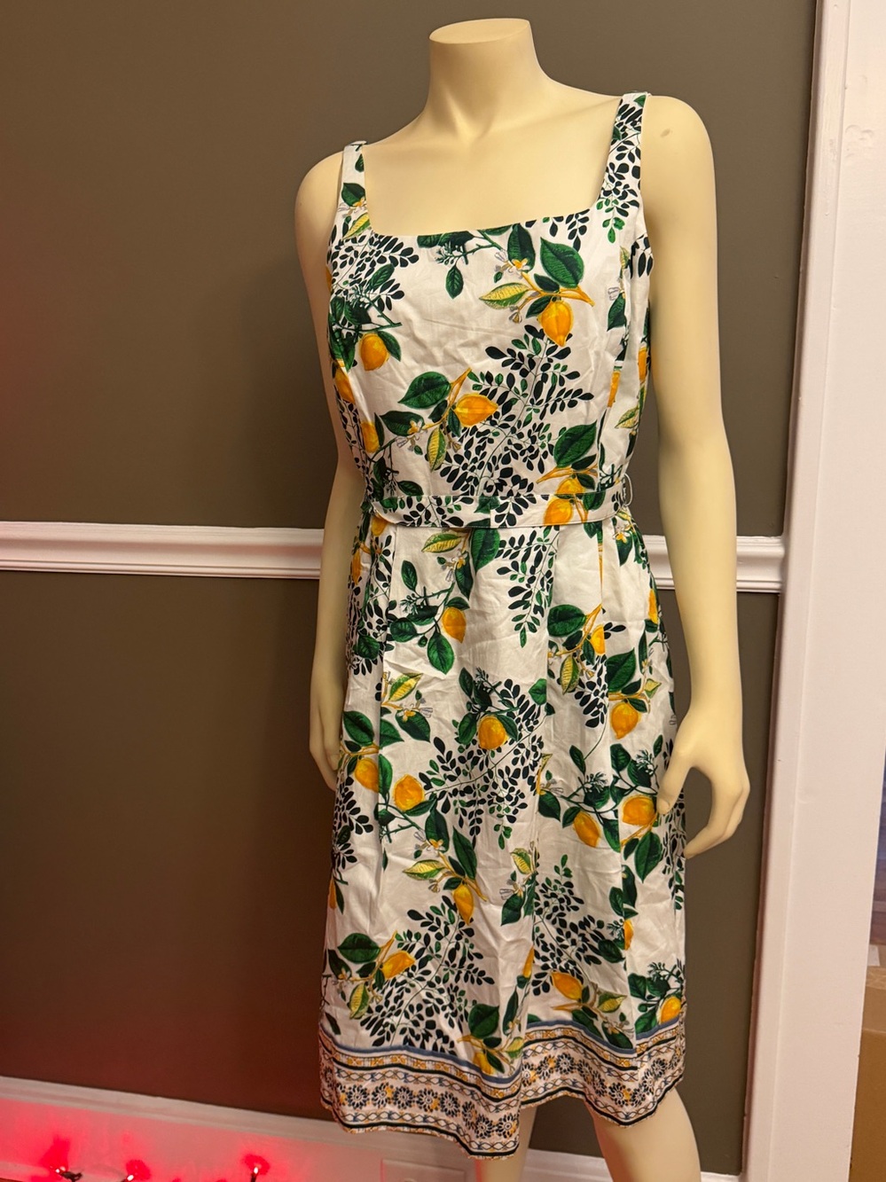 Roz & Ali White Midi Dress with Yellow Lemon & Green Leaf Print